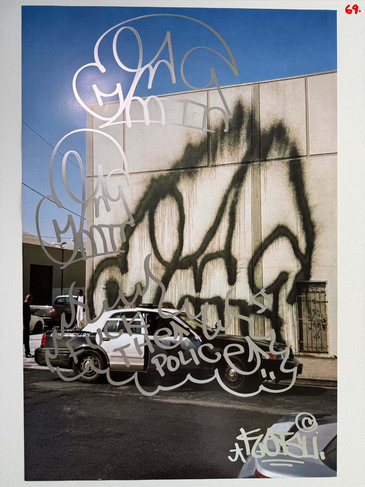 Image of the KATSU Skull Cop #69 poster laid out.