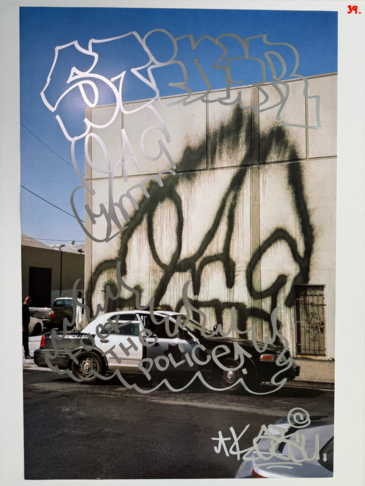 Image of the KATSU Skull Cop #39 poster laid out.